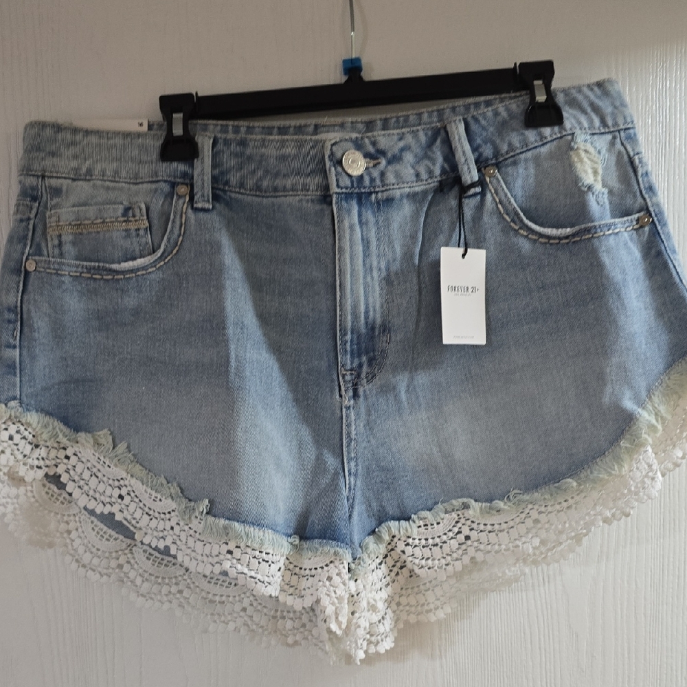 Forever 21 Light Blue Jean Shorts with Lace Trim